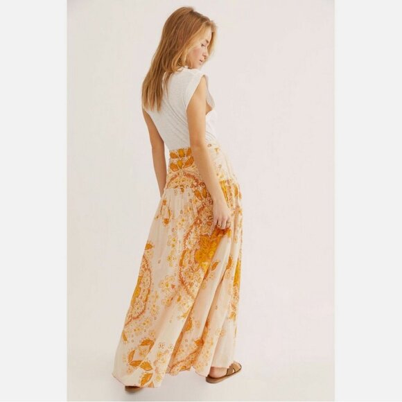 Free People Farrah Drop Waist Tiered Maxi Skirt Ivory Combo - Picture 5 of 9